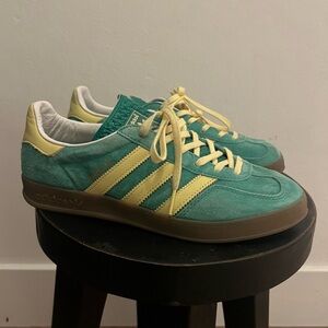 adidas Originals Gazelle Indoor sneakers with gum soles in green and yellow